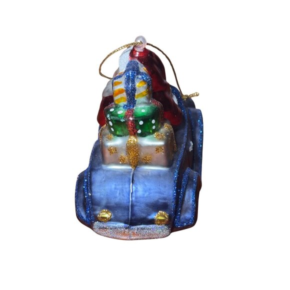 Vintage Santa Driving Car with Presents Blown Glass Christmas 4" Ornament - Picture 3 of 6